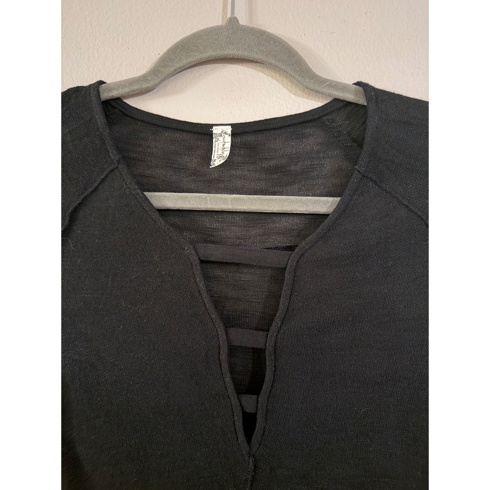 Intimately Free People Black Strappy V-Neck Long Sleeve Top‎ Small S P Boho Knit - Picture 3 of 5